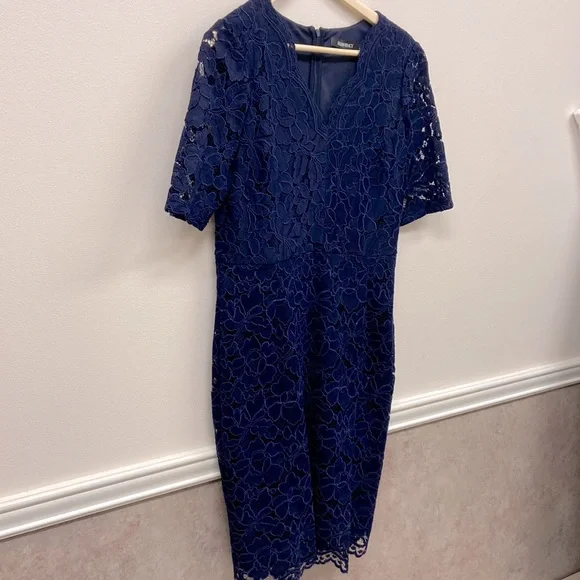 chinese dress ladies ELLEN TRACY Women's Beaded Collar with Lace Back Inset Gown Dress, Navy, 18  : Amazon.co.uk: Fashion main image 1